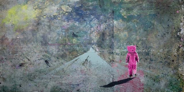 Pink Bear Fine Art Painting - Me & My Shadow